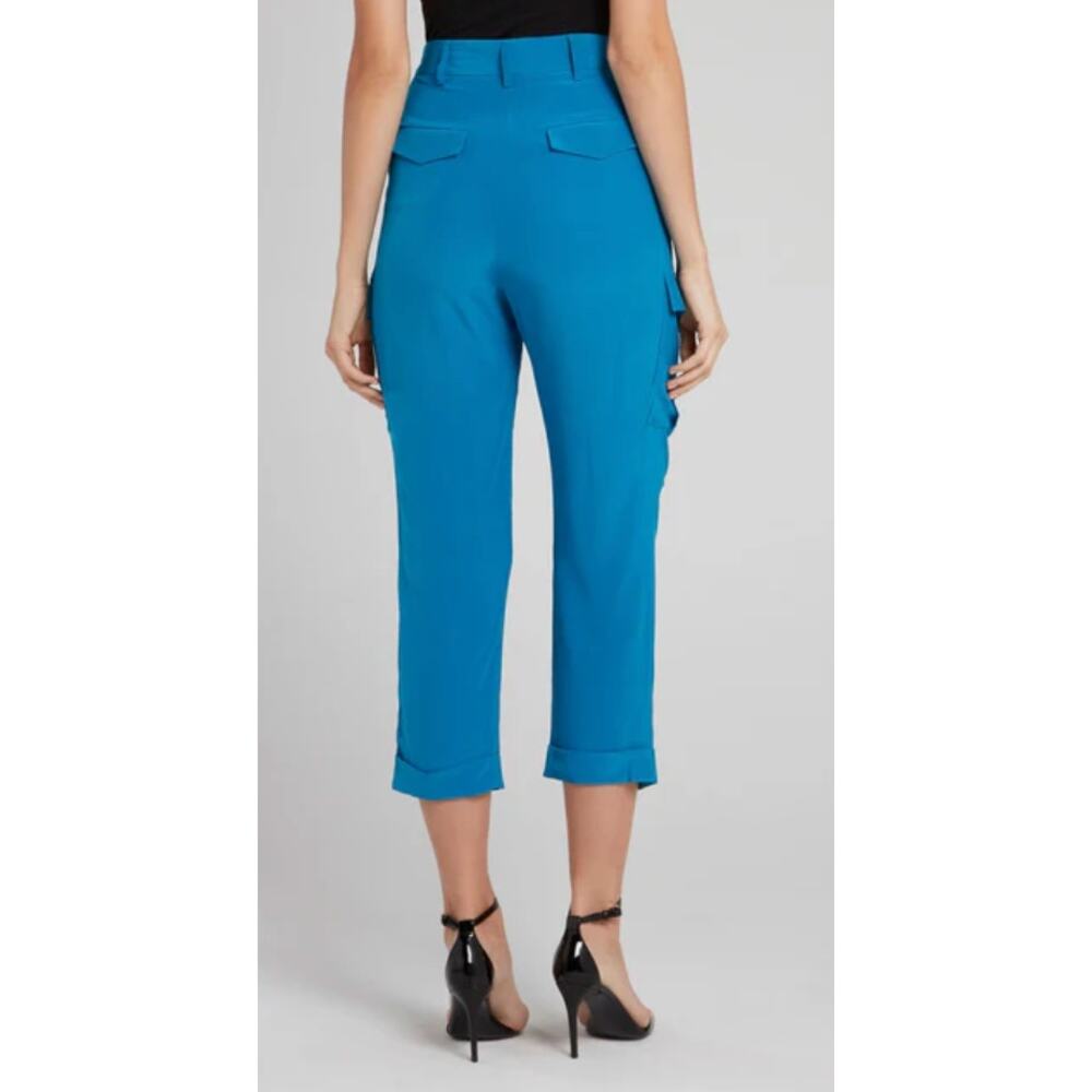 Roberto Cavalli Silk High Waist Toreador Pants Medium Blue Retro Designer Glam - Picture 2 of 11